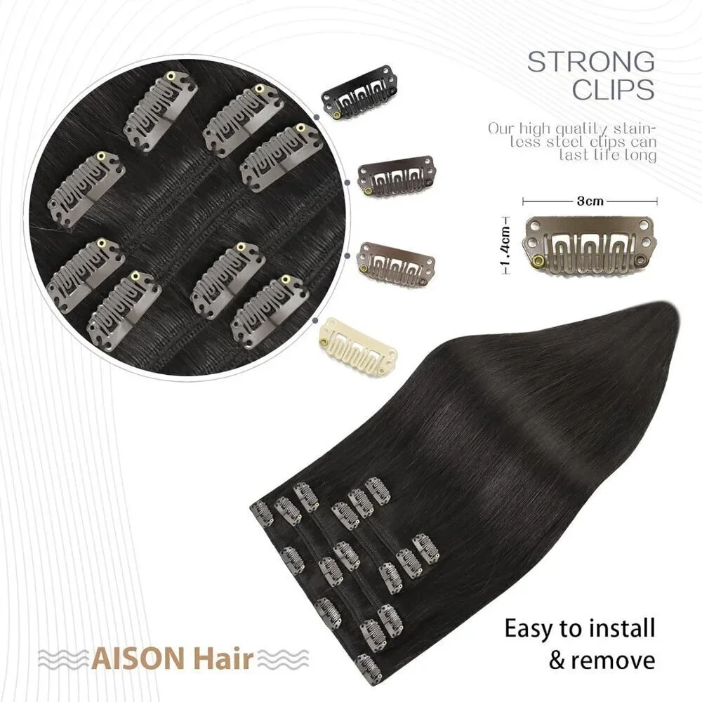 Dark Brown Clip in Hair Extensions Real Human Hair 70G Remy Human Hair Clip in E